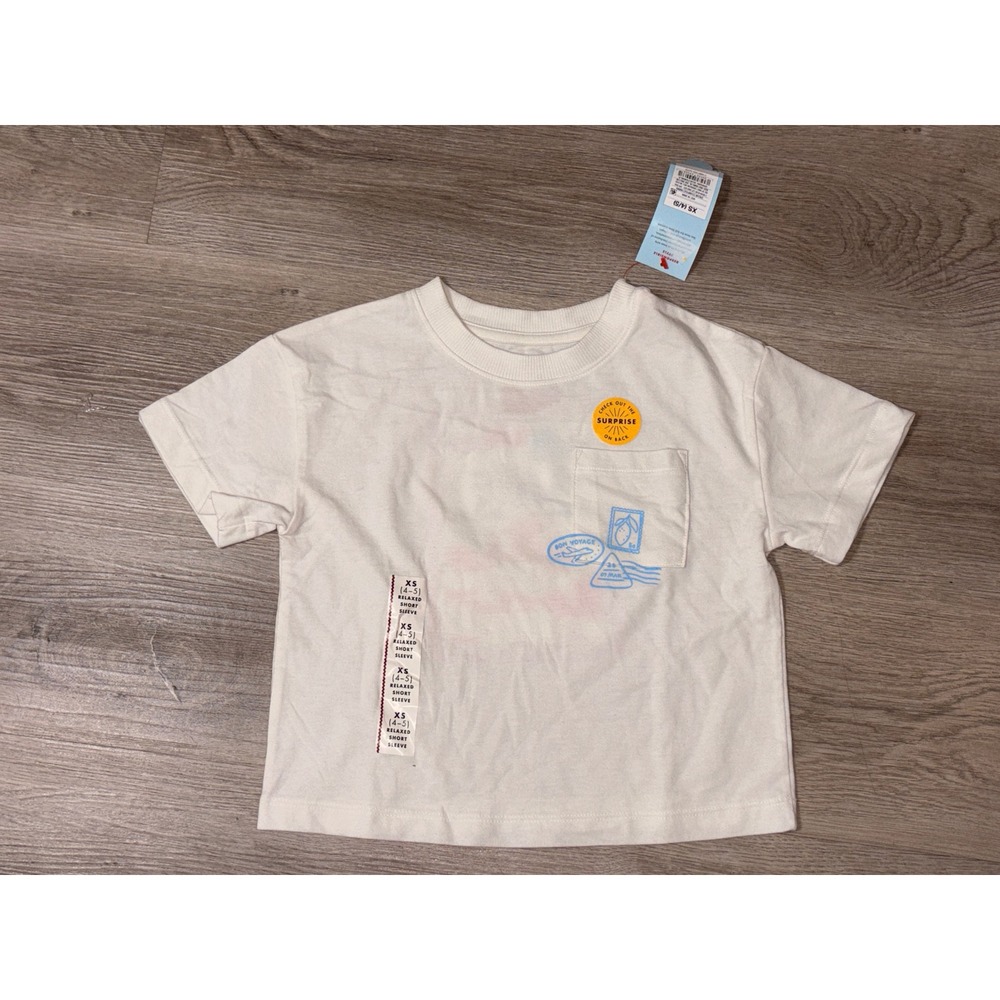 Cat & Jack Kids Relaxed Short Sleeve Graphic T-Shirt‎ Cream Bon Voyage XS 4-5